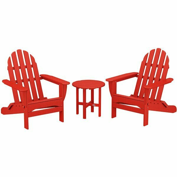 Polywood Classic Sunset Red Patio Set with Side Table and 2 Folding Adirondack Chairs 633PWS2141SR